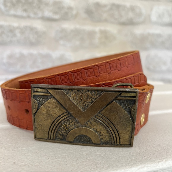 Vintage Other - Vintage brass buckle belt 1975 hippie CDC Metalworks Colorado brown 36" - 40"